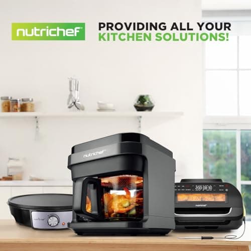 Nutrichef 5.8 Quart Air Fryer 8-1 Preset Cook Modes Transparent Fry Bowl for Best Cooking Results Cook Shrimp, Steak, Fries, Wings, Chicken & More Precise Temperature Control & Time Black