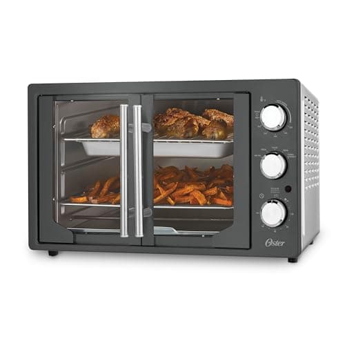 Oster Extra Large French Door Air Fryer Oven, 6 Cooking Functions, 60-Minute Timer, Stainless Steel Countertop Appliance