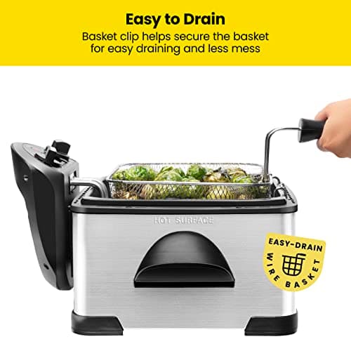 Chefman 4.5 Liter Deep Fryer w/Basket Strainer, XL Jumbo Size, Adjustable Temperature & Timer, Perfect for Fried Chicken, Shrimp, French Fries, Chips & More, Removable Oil-Container, Stainless Steel