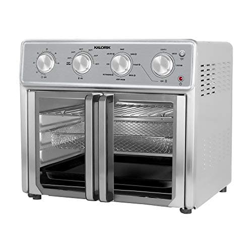 Kalorik MAXX Air Fryer Oven, 26 Quart 9-in-1 Countertop Toaster Oven and Air Fryer Combo - Fry, Bake, Roast, Rotisserie, & More, Large Glass French Doors & 7 Accessories, 1700-Watts, Stainless Steel