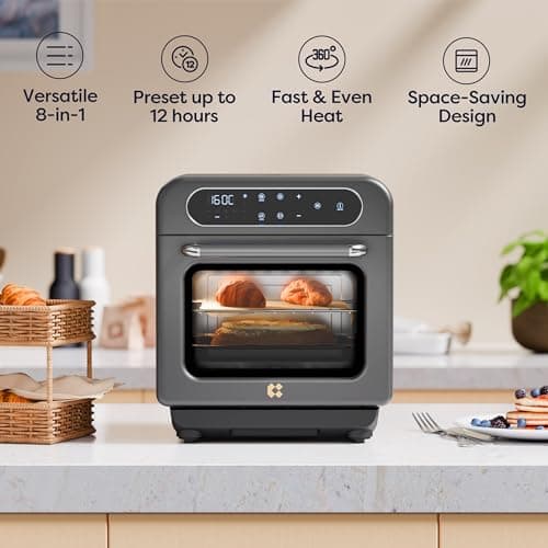 CIARRA Steam Oven Countertop with Air Fryer, 8 in 1 12L Mini Convection Oven with Steam, Rapid Steam, Air Fry, Vapor Bake, Steam Clean, Bake, Dried, Ferment, Grey