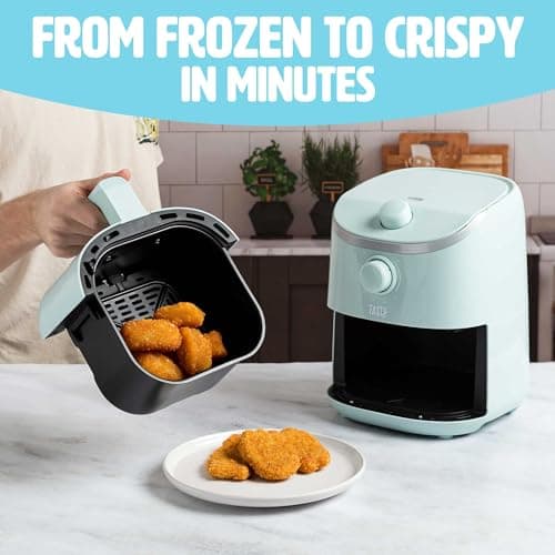 Personal Air Fryer, Healthier Meals in Minutes, Adjustable Temp Control up to 400°F, Easy-to-Use Design, Nonstick Basket and Tray Made without PFAS, PFOA, PFOS & PTFE, 900 Watts, 2-Quart, Aqua