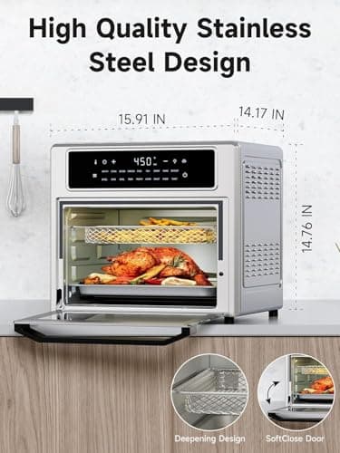 Air Fryer Toaster Oven Combo, 26.4 Qt Convection Oven Countertop, 18-in-1, Stainless Steel Large Airfryer, 4 Zone with Accessories, Digital Full Touch Screen, Easy to Clean