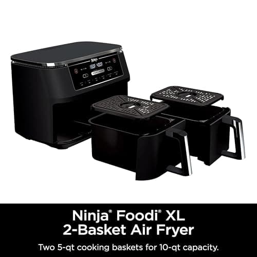 Ninja R-AD300CO Foodi 6-in-1 10-qt. XL 2-Basket Air Fryer with DualZone Technology, Black - Certified Refurbished