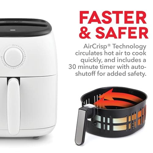 DASH Tasti-Crisp™ Express Air Fryer Oven, 2.6 Qt., White – Compact Air Fryer for Healthier Food in Minutes, Ideal for Small Spaces - Auto Shut Off, Analog, 1000-Watt
