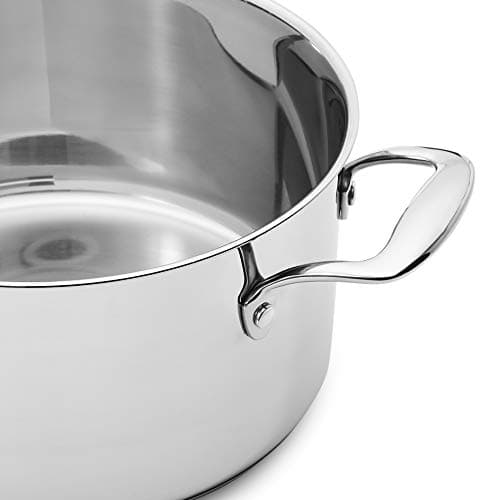 Amazon Basics Stainless Steel Cookware 11-Piece Set, Oven Safe, Pots and Pans, Induction-Ready, Even Heating, Easy to Clean, Heavy Duty, Silver