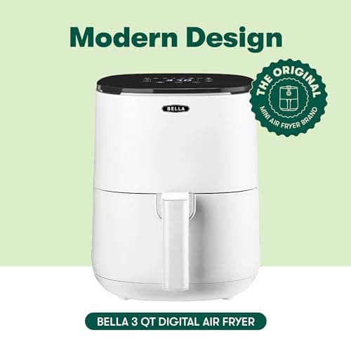 BELLA 3 Qt Touchscreen Air Fryer Oven and 5-in-1 Multicooker with Removable NonstickDishwasher Safe Crisping Tray and Basket, 1400 Watt Heating System, Matte White