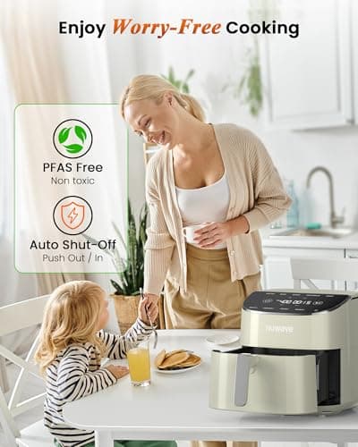 Nuwave Brio Plus Air Fryer 8 Qt, New & Improved, PFAS-FREE, 7 Digital One-Touch Cook Functions that AIR FRY, BAKE, ROAST, DEHYDRATE, TOAST, REHEAT, PREHEAT, 150 Presets, 50°F-400°F, 700/1500/1800W
