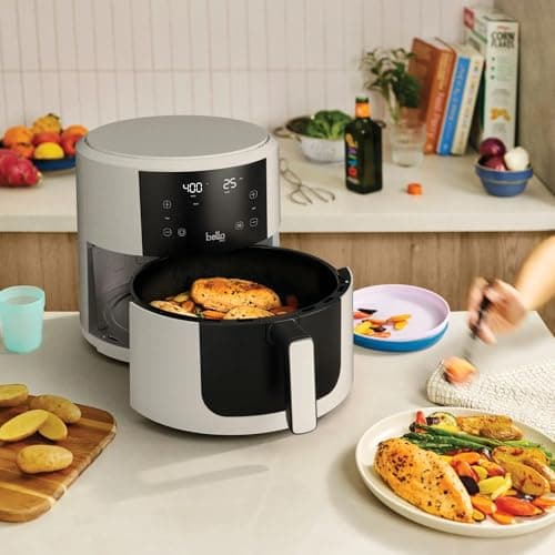 Bella-Pro SmartCrisp 8-Quart Air Fryer, Digital Touchscreen, Nonstick Ceramic Coating, 6 Cooking Presets, 1700W Power, Oil-Free Cooking, Family-Sized Capacity, Dishwasher-Safe, Oatmilk
