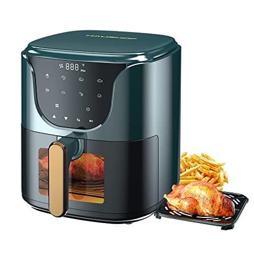 HAUSHOF 5.8 QT Air Fryer Small Oven, Digital Oil-Less Cooker 1450 W Airfryer, 8 Presets Cooking Functions, Time & Temperature Control, with Nonstick Tray, Green