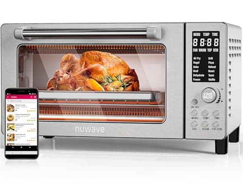 Nuwave Bravo Air Fryer Toaster Smart Oven, 10-in-1 Countertop Convection, 1800 Watts, 21-Qt Capacity, 50°-450°F Temp Controls, Top and Bottom Heater Adjustments 0%-100%, PFAS Free, Stainless Steel