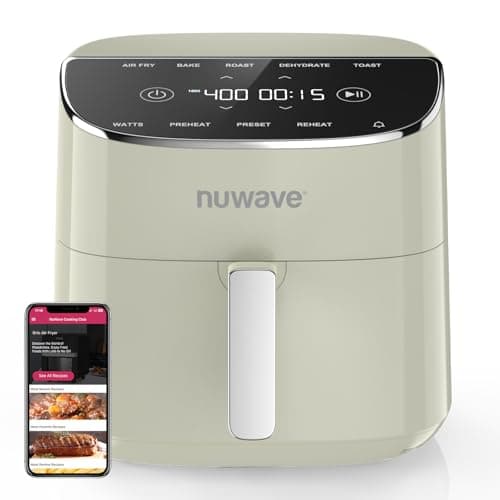 Nuwave Brio Plus Air Fryer 8 Qt, New & Improved, PFAS-FREE, 7 Digital One-Touch Cook Functions that AIR FRY, BAKE, ROAST, DEHYDRATE, TOAST, REHEAT, PREHEAT, 150 Presets, 50°F-400°F, 700/1500/1800W