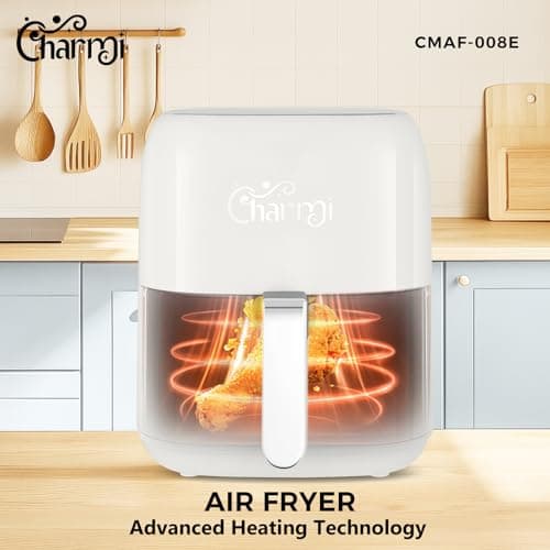 Charmi Large 5QT Air Fryer, Stylish Retro Design, Beautiful Vintage Inspired, Digital Touchscreen, 8-in-1 Cooking Presets, Dishwasher Safe, Nonstick Basket (Lunar White)