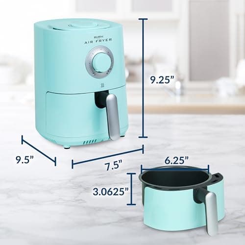 Nostalgia Personal Air Fryer 1-Quart, Compact Space Saving, Adjustable 30 Minute Timer and Temperature Up To 400℉, Non-Stick Dishwasher Safe Basket, Portion Control, Aqua