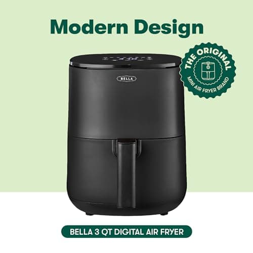 BELLA 3 Qt Touchscreen Air Fryer Oven and 5-in-1 Multicooker with Removable NonstickDishwasher Safe Crisping Tray and Basket, 1400 Watt Heating System, Matte Black
