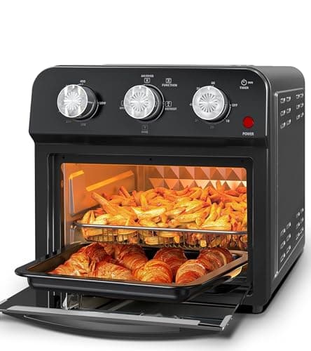 PlumChef 13 Quart 4 Slices Air Fryer Convection Toaster Oven, 1500W, 7 in 1 Multifunction with Roast, Bake, Grill, Broil, Toast, Dehydrate, Defrost (Dark Black)
