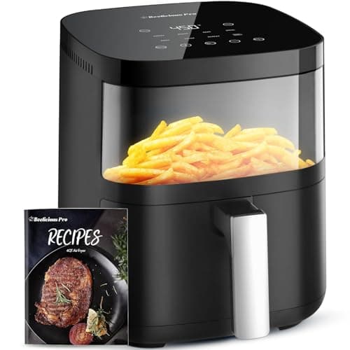 Air Fryer, Beelicious 8-in-1 Smart Compact 4QT Air Fryers, with Viewing Window,Shake Reminder,450°F Digital Airfryer with Flavor-Lock Tech, Dishwasher-Safe & Nonstick,Fit for 1-3 People, Black