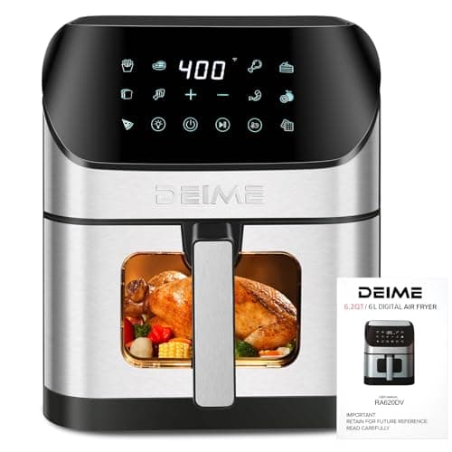 DEIME Air Fryer 6.2 QT Oilless 1500W Large Capacity Oven Air Fryers Healthy Cooker with 10 Preset, Visual Cooking Window, Non-Stick Basket, Included Recipe