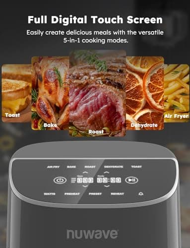 Nuwave Brio Plus 8 Qt Air Fryer, PFAS Free, New & Improved, Digital Touch Screen, Cool White Display, 50°F~400°F in Precise 5°, 5 Cook Functions, 100 Presets & 50 Memory, 3 Wattages 700, 1500, 1800