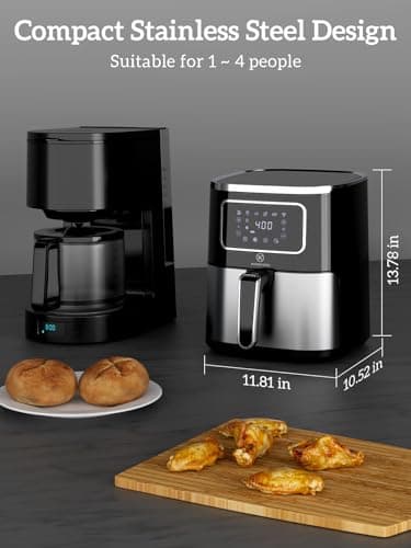 Kitchen Elite®Air Fryer Oven 5.5Qt, 6 Presets Digital Display Compact Cooker,Space-saving, Nonstick & Dishwasher Safe Basket, Stainless Steel