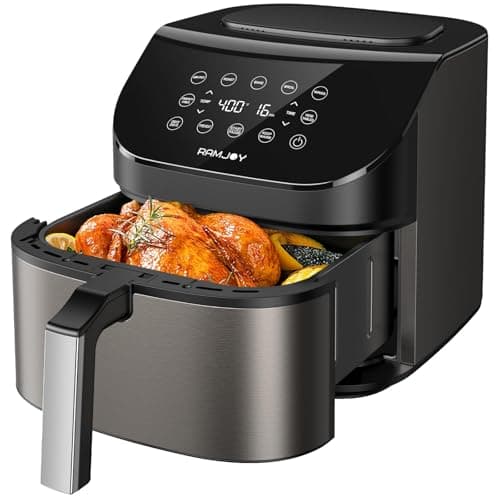 Air Fryer 6.8 Quarts, 10-in-1 Functions, Air Fry, Roast, Bake, Broil, Dehydrate, Large & Compact Air Fryers, Nonstick & Dishwasher-Safe Airfryer Basket, Stainless Steel Air Fryer, Metal Grey