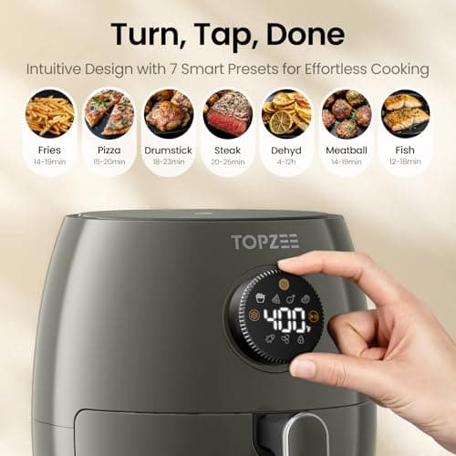 Small Compact Air Fryer, 2.1QT, 4-in-1 Small Mini Airfryer, Bake, Roast, Reheat, 98% Less Oil, Adjustable Temperature Control w/ 60min Timer, Quiet, Nonstick & Dishwasher Safe, BPA-Free, Grey