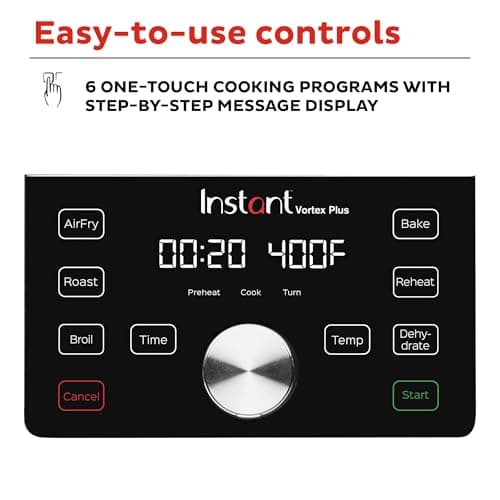 Instant Pot Vortex Plus 6QT XL Air Fryer, 6-in-1, Broils, Dehydrates, Crisps, Roasts, Reheats, Bakes for Quick Easy Meals, 100+ In-App Recipes, Dishwasher-Safe, from the Makers of Instant Pot, Black