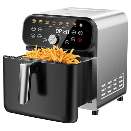 Air Fryer, 6.2QT Air Fryer Oven with LED Digital Touchscreen, 12 Preset Cooking Functions Air fryers, Bake, Reheat, Keep Warm, Nonstick and Dishwasher-Safe Basket, Stainless Steel/Black&Silver