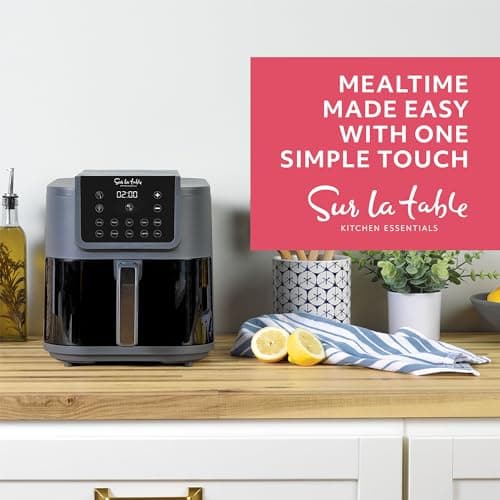 SUR LA TABLE KITCHEN ESSENTIALS 5-in-1 Compact 8-Quart Basket Air Fryer with Window for Easy Viewing, Digital Touchscreen Display with 10-Presets, Air Fry, Bake, Broil and Reheat in Minutes, 1500w