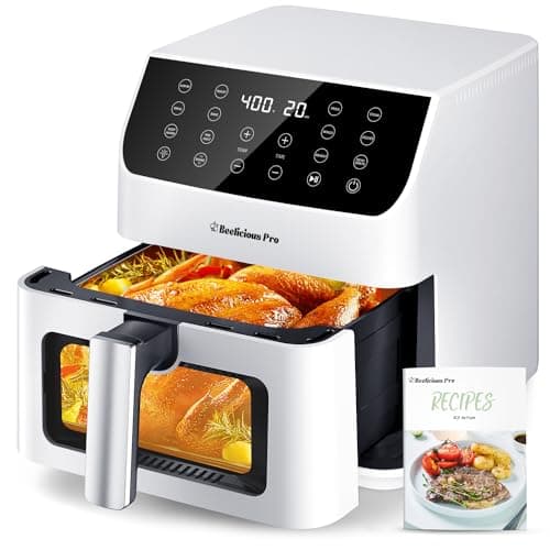 Beelicious 5.8QT Large Air Fryer, 12-in-1 Digital Airfryer with Clear Window, 40+ Recipes, Flavor-Lock Tech, Shake Reminder, Compact, Quiet, Dishwasher Safe, Nonstick (Bright White)