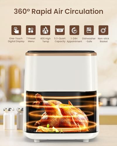 VEWIOR Air Fryer, 5.3Qt Airfryer with Viewing Window, 7 Custom Presets Large Oven with Smart Digital Touchscreen,Non-stick and Dishwasher-Safe Basket