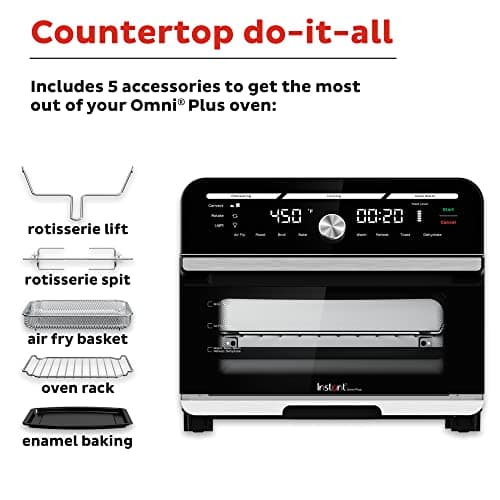 Instant Pot Omni Plus 19QT/18L Toaster Oven Air Fryer, 10-in-1 Functions, Fits 12" Pizza, Crisp, Broil, Bake, Roast, Toast, Warm, Convection, 100+ In-App Recipes, from the Makers of Instant Pot, Black
