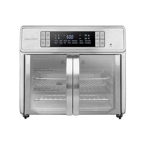 Kalorik Air Fryer Oven MAXX Series 26-Quart Flex Trio with Digital Controls Easy-View Door and 14 Cooking Presets, Converts into Dual 13 Quart Air Fryers, 1700-Watts, Stainless Steel