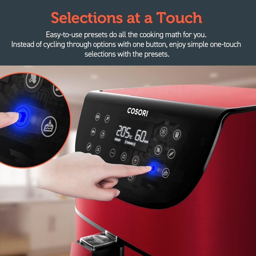COSORI Air Fryer 5.8QT Oil-Free XL Electric Hot Air Fryers Oven, Programmable 11-in-1 Cooker with Preheat & Shake Reminder, Equipped Digital Touchscreen and Nonstick Basket, 100 Recipes, Red