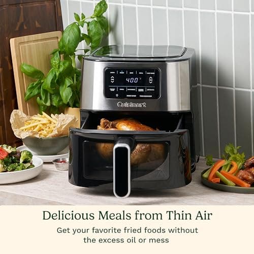 Cuisinart Air Fryer Oven, 6-Qt Basket Stainless Steel Air Fryer, Kitchen Dishwasher-Safe Parts with 5 Presets Roast, Bake, Broil, Air Fry and Keep Warm, Quick & Easy Electric Fryer, AIR-200