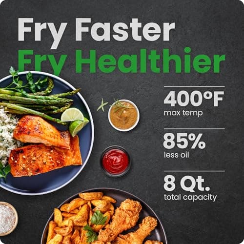 Chefman TurboFry® Touch Air Fryer, XL 8-Qt Family Size, One-Touch Digital Control Presets, French Fries, Chicken, Meat, Fish, Nonstick Dishwasher-Safe Parts, Automatic Shutoff, Stainless Steel