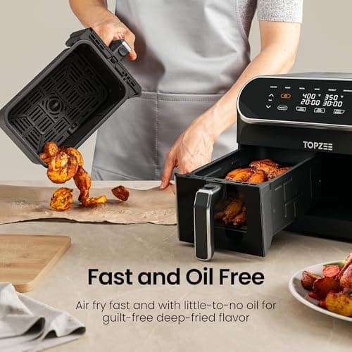 8-QT Large Air Fryer - Dual Basket Airfryer with Easy View Windows, Preheat, Air Fry, Roast, Broil, Bake, Dehydrate, 2 Independent 4 QT Nonstick Dishwasher Safe Baskets, Black