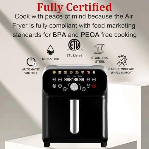 Air Fryer, 6.2QT Air Fryer Oven with LED Digital Touchscreen, 12 Preset Cooking Functions Air fryers, Bake, Reheat, Keep Warm, Nonstick and Dishwasher-Safe Basket, Stainless Steel/Black&Silver