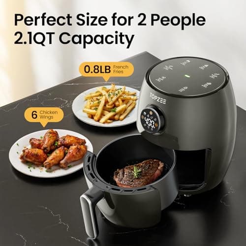Small Compact Air Fryer, 2.1QT, 4-in-1 Small Mini Airfryer, Bake, Roast, Reheat, 98% Less Oil, Adjustable Temperature Control w/ 60min Timer, Quiet, Nonstick & Dishwasher Safe, BPA-Free, Grey