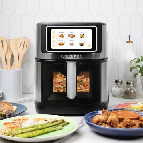 Kalorik Air Fryer VIVID TOUCH Series 7 Quart Capacity with High-Resolution Touchscreen 200 Cooking Presets in 12 Food Categories with View Window, 1500-Watts, Stainless Steel