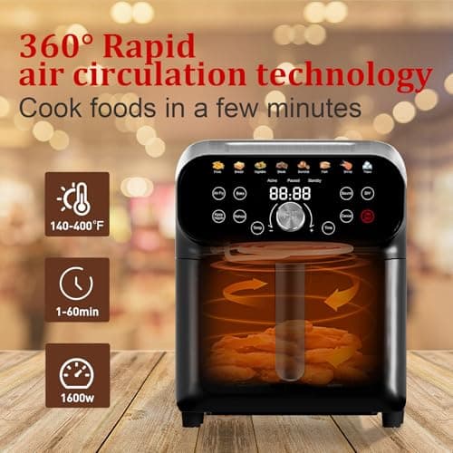 Air Fryer, 6QT Air Fryer Oven with LED Digital Touchscreen, 12 Preset Cooking Functions Air fryers, Bake, Reheat, Keep Warm, Nonstick and Dishwasher-Safe Basket, Stainless Steel/Black
