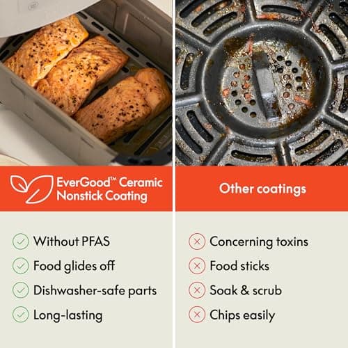 bella 4 Qt TriZone Air Fryer, EverGood™ Ceramic Nonstick Coating, Dual Basket Design w Removable Divider, Digital Touchscreen Control w 6 Preset Cooking Options, 1200 Watt, 3lb Capacity, Oatmilk