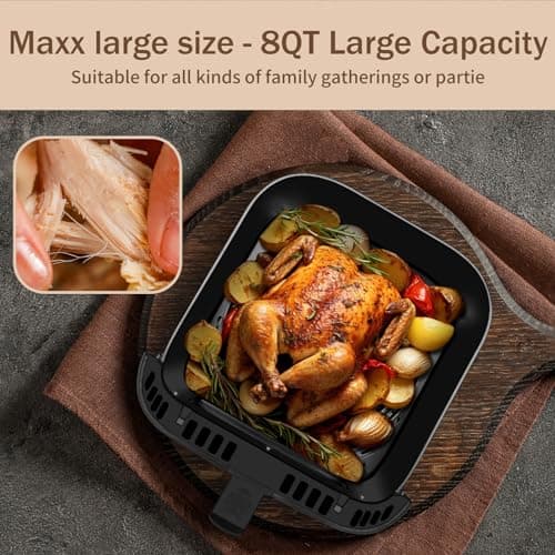 SEEDEEM Max XL Air Fryer, 8 Quart, 10-in-1 Hot Air Fryer Oven with Color LCD Display Touchscreen, Air Fryer Toaster Oven Combo with ClearCook Cooking Window,Broil, Roast, Dehydrate, Bake, Black