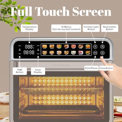 SEEDEEM 32-Quart Large Air Fryer Oven, 14-in-1 Digital Toaster Oven with Touchscreen, Family Size Countertop Convection Oven for Air Fry, Bake, Roast, Dehydrate, Reheat & More