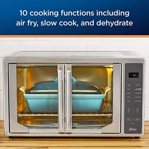 Oster Air Fryer Oven, 10-in-1 Countertop Toaster, Large Enough for 2 Pizzas, Stainless Steel French Doors, XL Sized