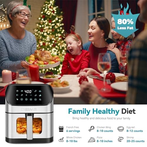 DEIME Air Fryer 6.2 QT Oilless 1500W Large Capacity Oven Air Fryers Healthy Cooker with 10 Preset, Visual Cooking Window, Non-Stick Basket, Included Recipe