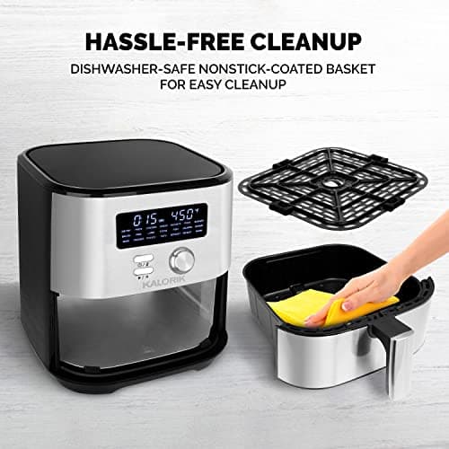 Kalorik MAXX® Digital Air Fryer FT 47823 BKSS | 6-Quart Oilless Air Fryer with 7 Cooking Functions | LED Display | 21 Smart Presets | 5 Dishwasher-Safe Accessories & Bonus Recipe Book | Nonstick Air Frying Basket | 1750W | Stainless Steel & Black