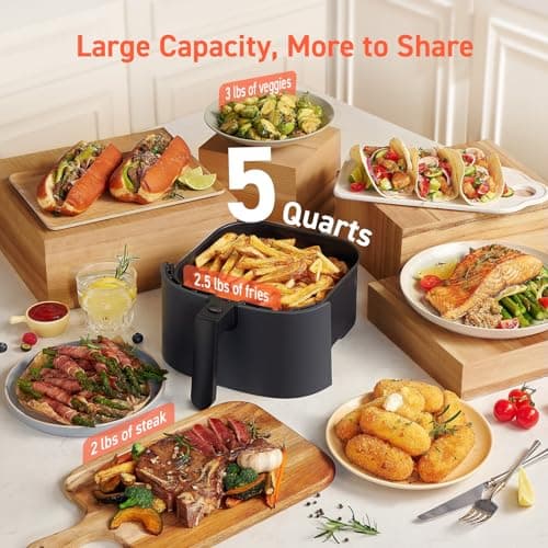 COSORI Air Fryer Pro 9-in-1, Compact 5QT, 450℉: Half Time & Chef-Grade Cook, One-Wipe Clean Glass Panel, 130+ In-App Recipes with Nutritional Info, Nonstick & Dishwasher-Safe Basket, Gray
