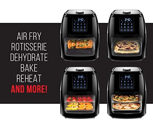 Chefman 6.3-Qt 4-In-1 Digital Air Fryer+, Rotisserie, Dehydrator, Convection Oven, XL Family Size, 8 Touch Screen Presets, BPA-Free, Auto Shutoff, Accessories Included, Black