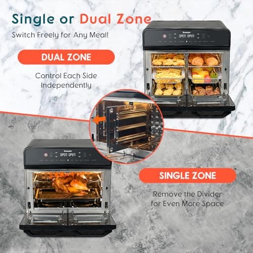 24Qt Dual Zone Air Fryer Oven with Rotisserie, Large Double Air Fryers Mini Oven Digital 1800W 10 in 1 Airfryer Countertop Convection Oven Electric and Grill, Stainless Steel Inner, 360° Even Heating